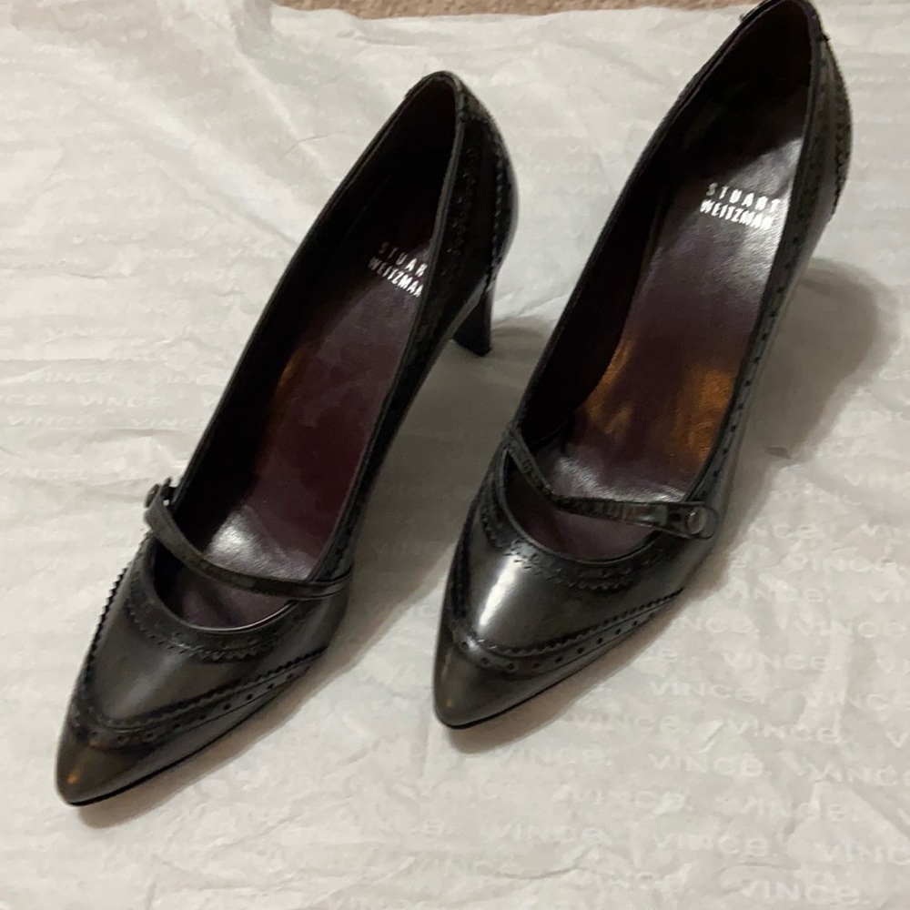 Stuart Weitzman 8.5 Charcoal Gray leather pumps